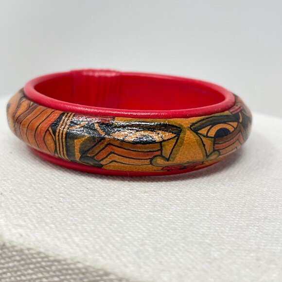 Hand Painted Tribal Leather Face Bangle‎ Bracelet Native American Northwest - Picture 2 of 9